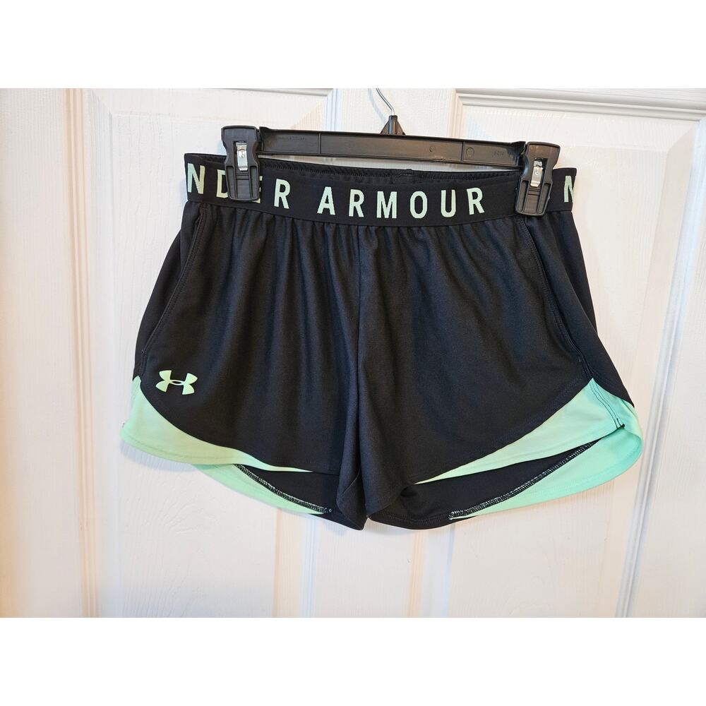 Under Armour HeatGear Running Shorts Womens Medium Black Mint Green Unlined